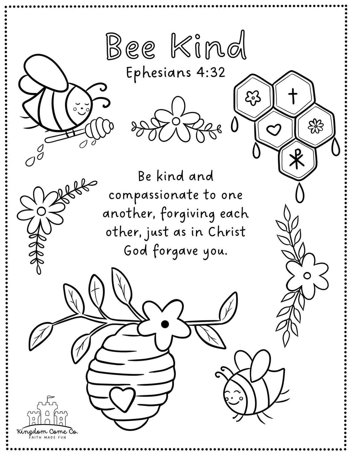 Bee Kind Coloring Page · Kingdom Come Co.