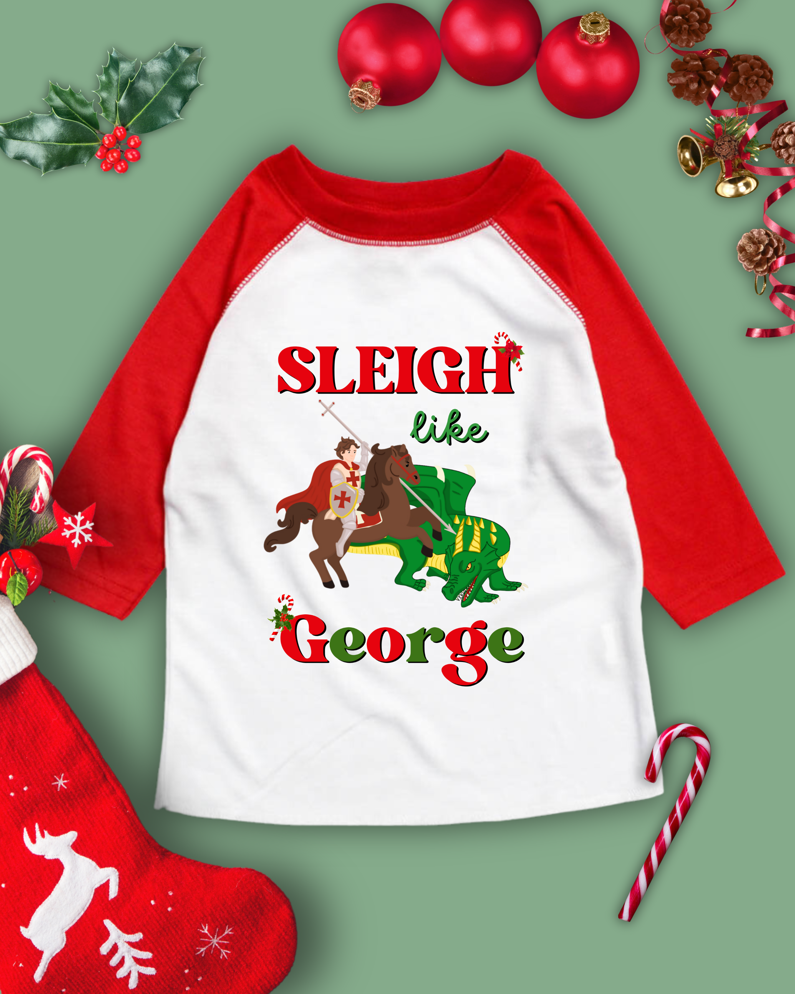 Sleigh Like George Christmas Raglan Tee