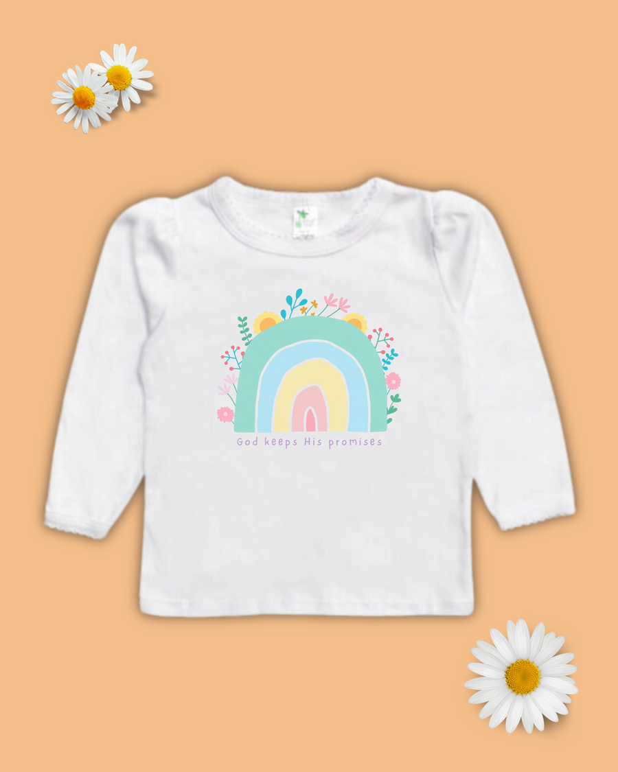 God's Promise Rainbow Long Sleeve Scallop Trim Tee