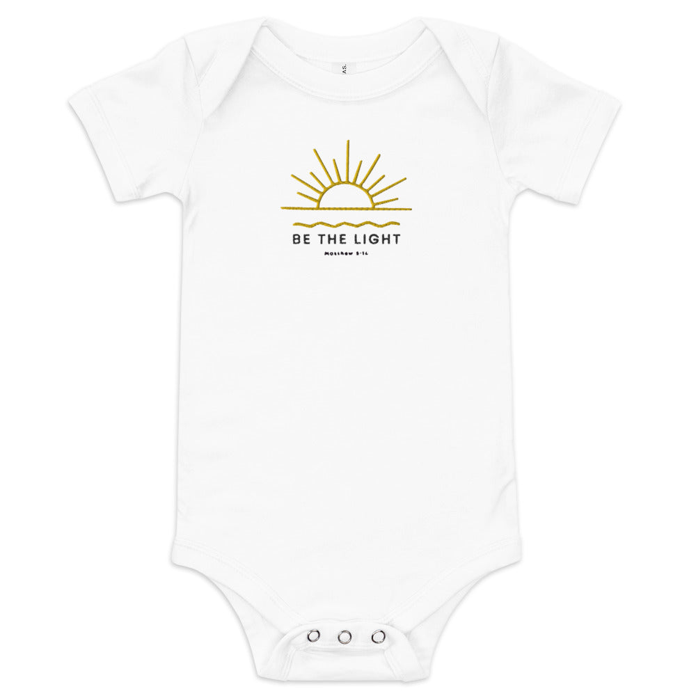 Be the Light - Embroidered Baby short sleeve Onesie - Christian Kids Apparel, Catholic Apparel, Matching Family Apparel, Christian Baby